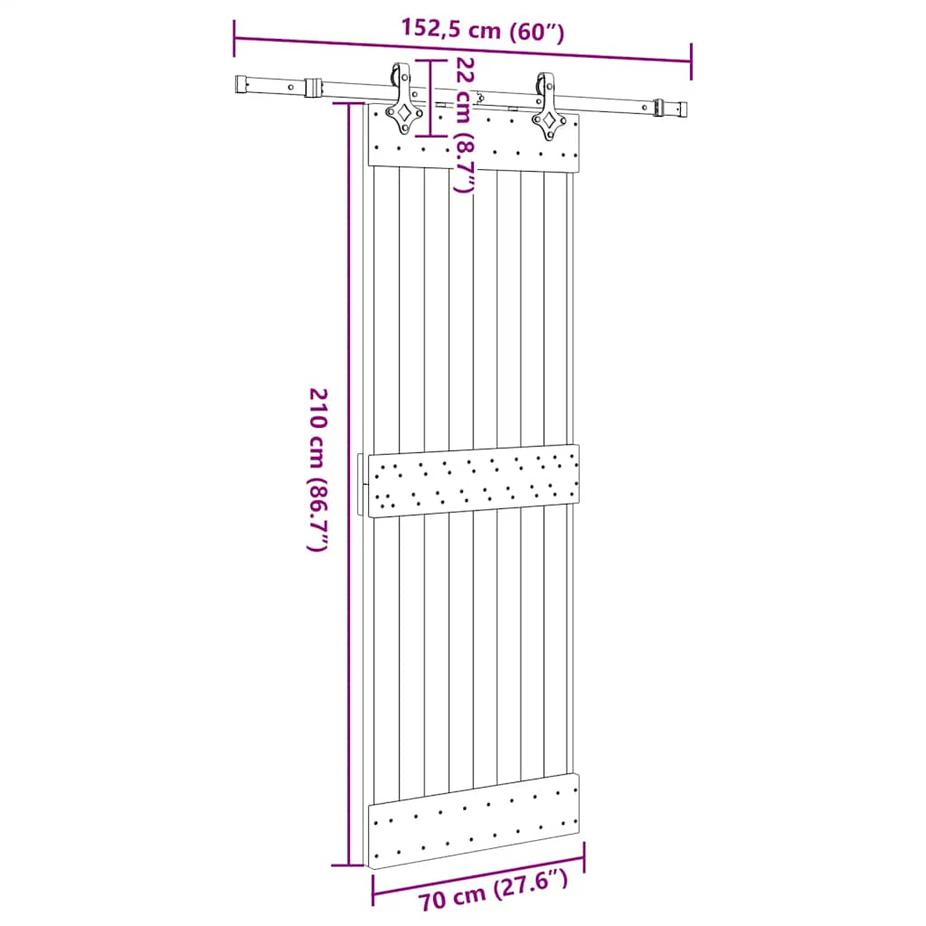 Ușă glisantă cu set de feronerie 70x210 cm, lemn masiv de pin