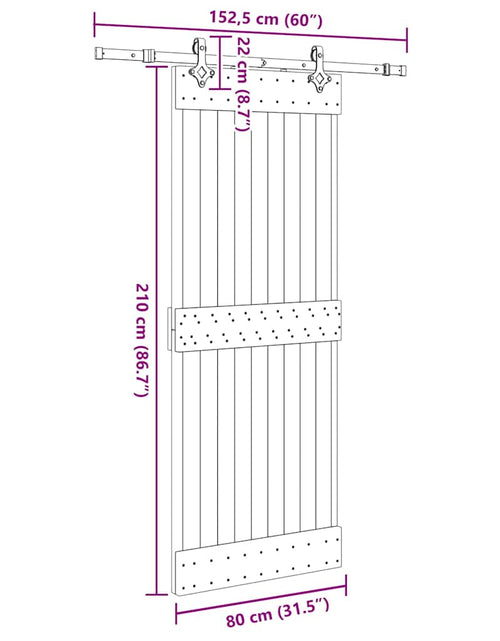 Încărcați imaginea în vizualizatorul Galerie, Ușă glisantă cu set de feronerie 80x210 cm, lemn masiv de pin
