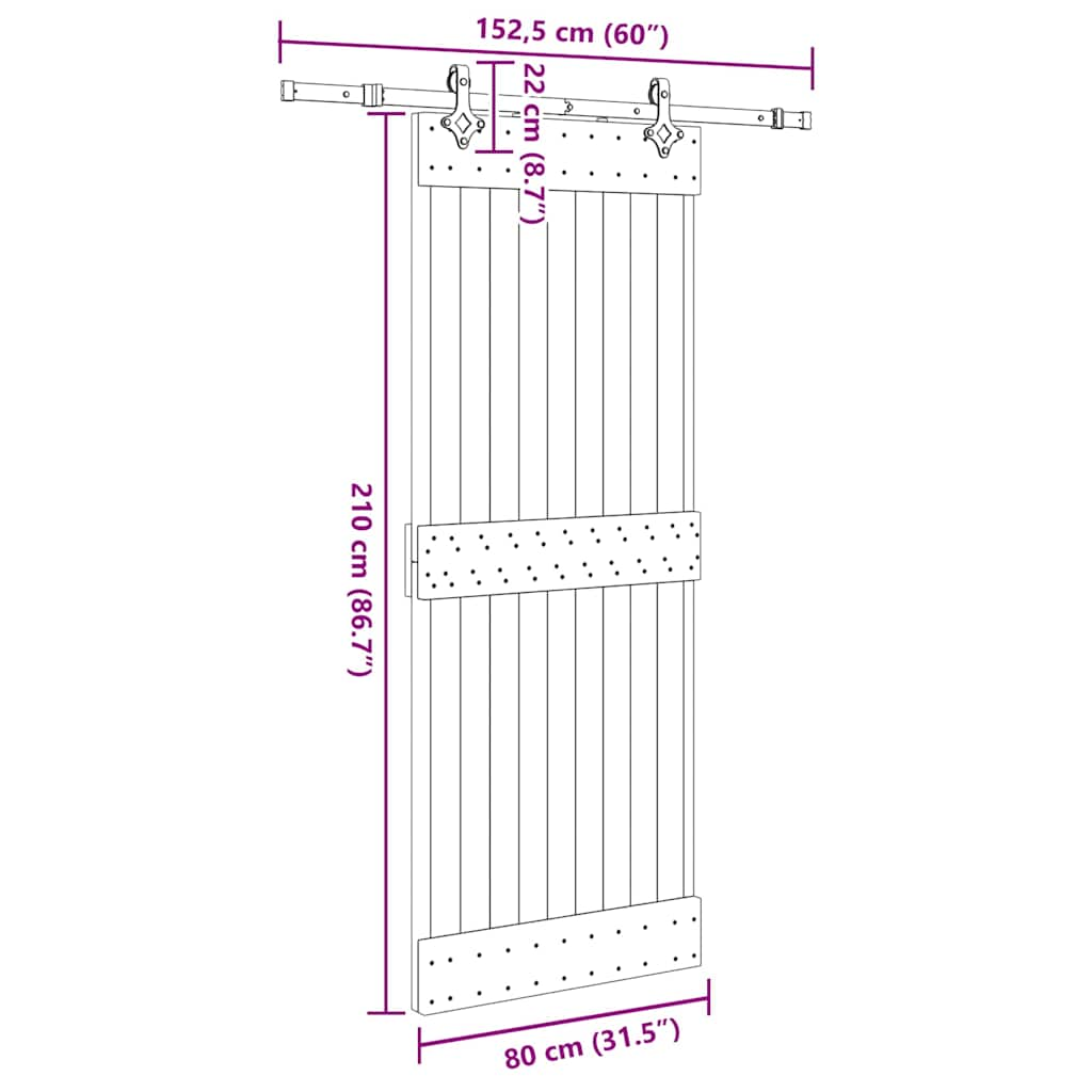 Ușă glisantă cu set de feronerie 80x210 cm, lemn masiv de pin