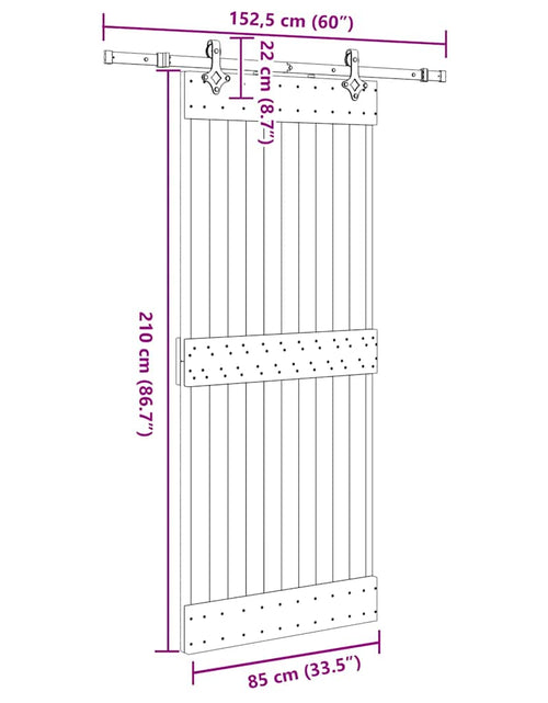 Încărcați imaginea în vizualizatorul Galerie, Ușă glisantă cu set de feronerie 85x210 cm, lemn masiv de pin
