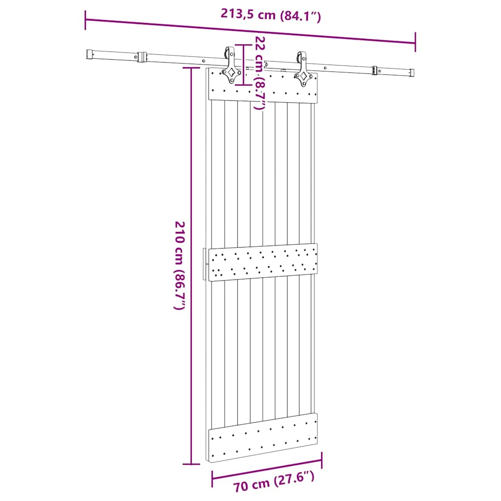 Ușă glisantă cu set de feronerie 70x210 cm, lemn masiv de pin