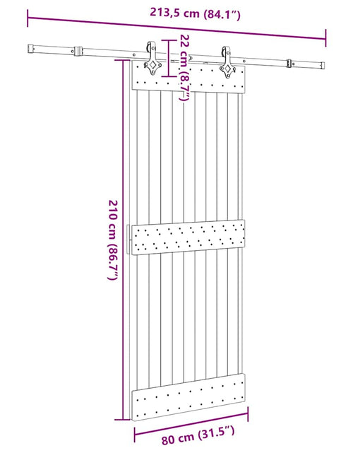 Încărcați imaginea în vizualizatorul Galerie, Ușă glisantă cu set de feronerie 80x210 cm, lemn masiv de pin
