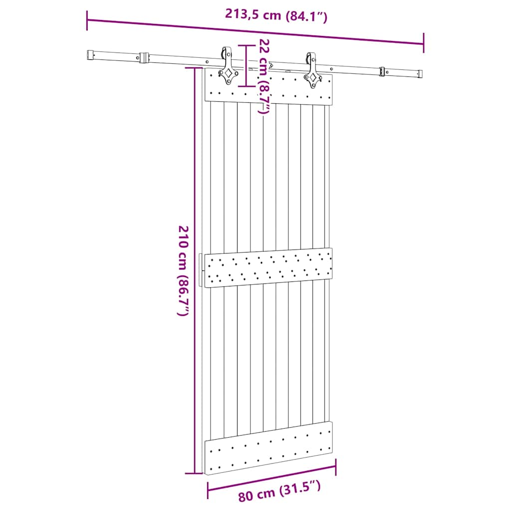 Ușă glisantă cu set de feronerie 80x210 cm, lemn masiv de pin