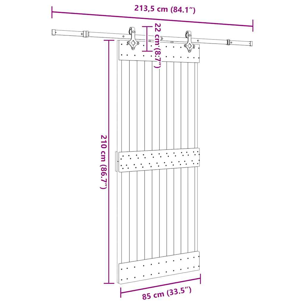 Ușă glisantă cu set de feronerie 85x210 cm, lemn masiv de pin