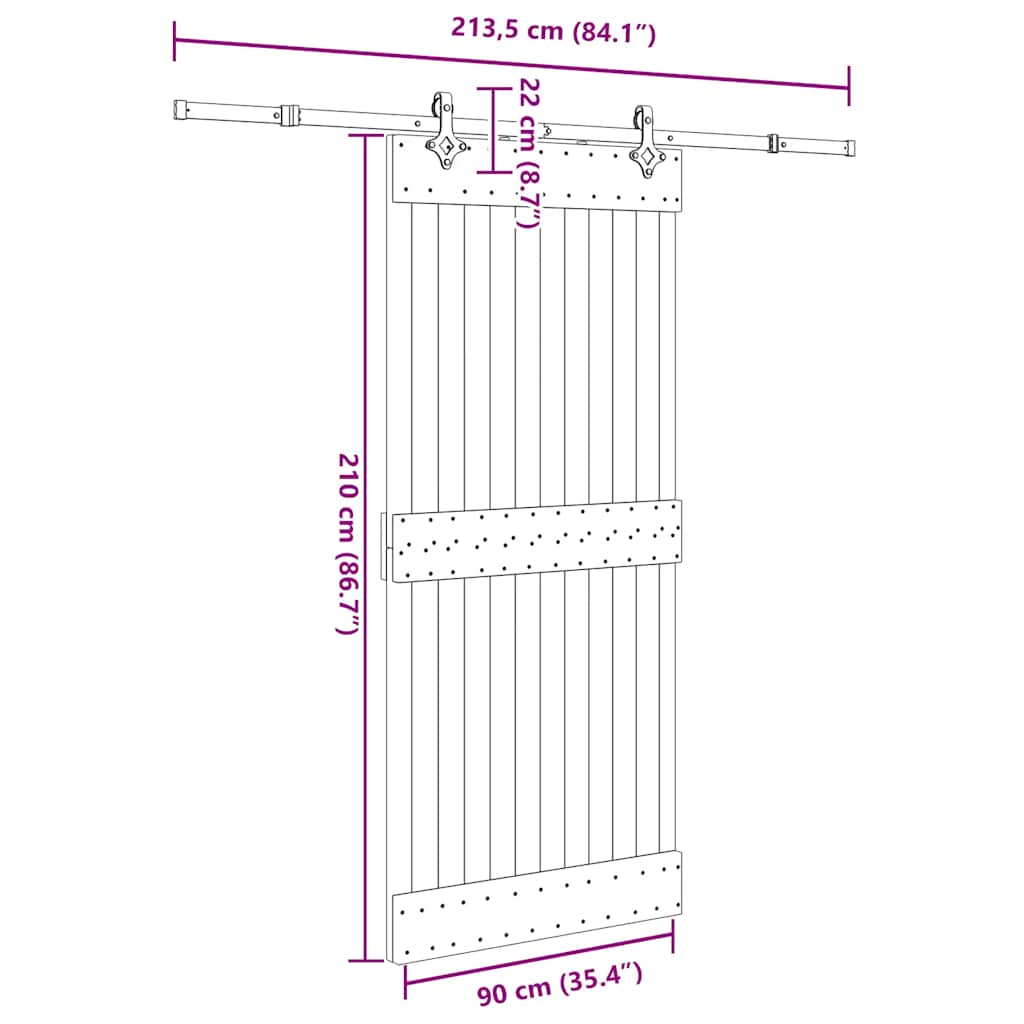 Ușă glisantă cu set feronerie, 90x210 cm, lemn masiv de pin