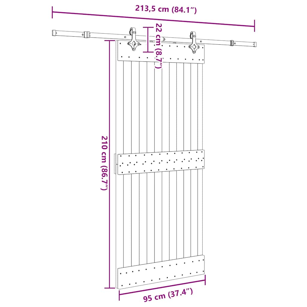 Ușă glisantă cu set de feronerie 95x210 cm, lemn masiv de pin