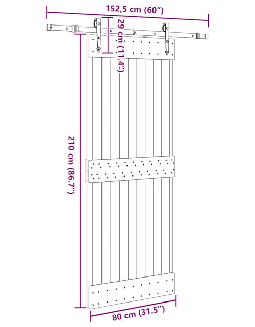 Încărcați imaginea în vizualizatorul Galerie, Ușă glisantă cu set de feronerie 80x210 cm, lemn masiv de pin
