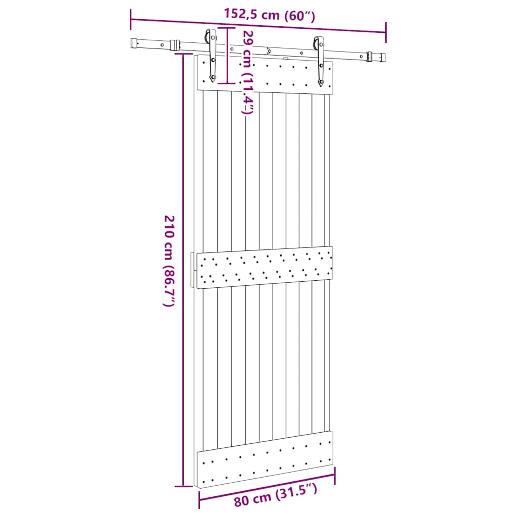 Ușă glisantă cu set de feronerie 80x210 cm, lemn masiv de pin