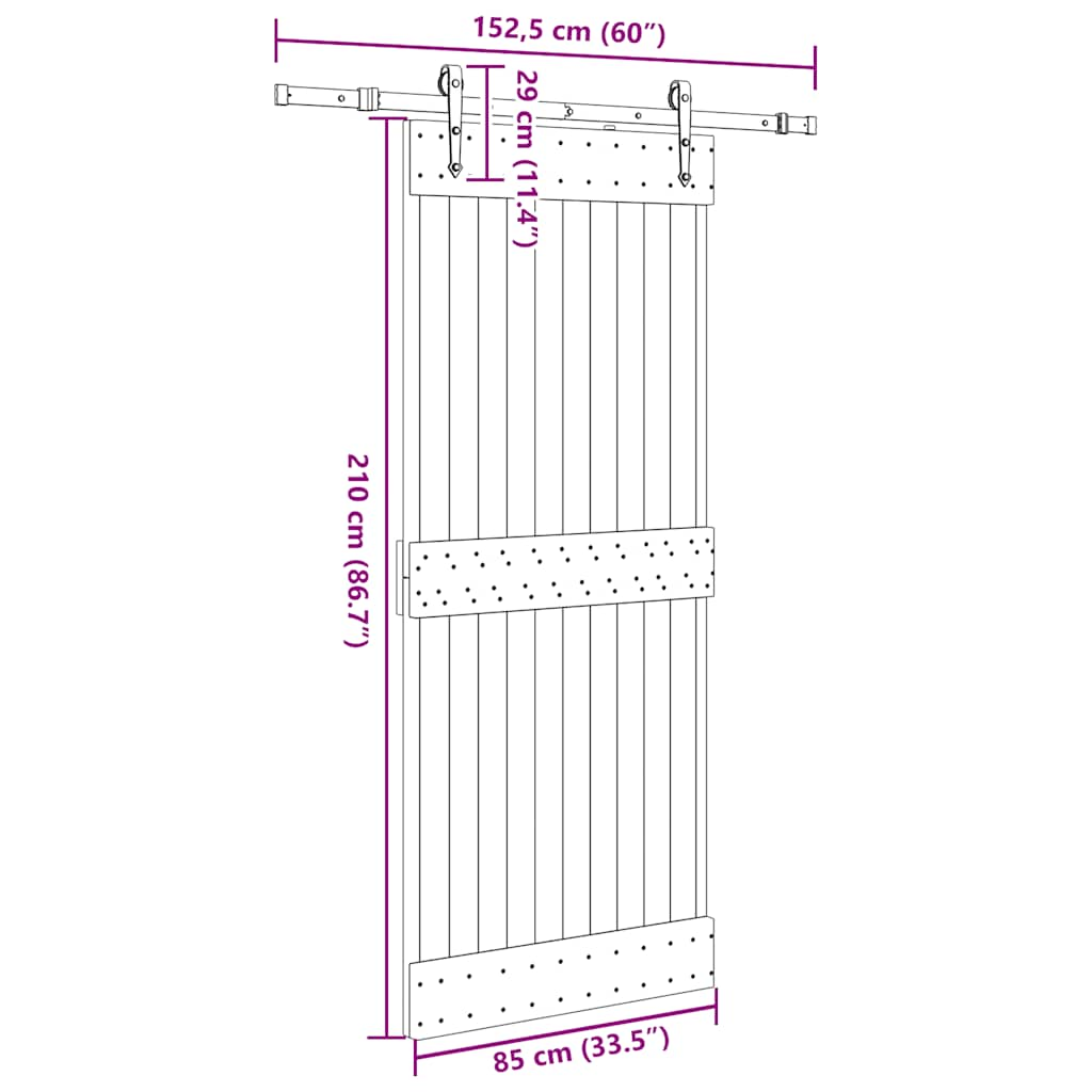 Ușă glisantă cu set de feronerie 85x210 cm, lemn masiv de pin