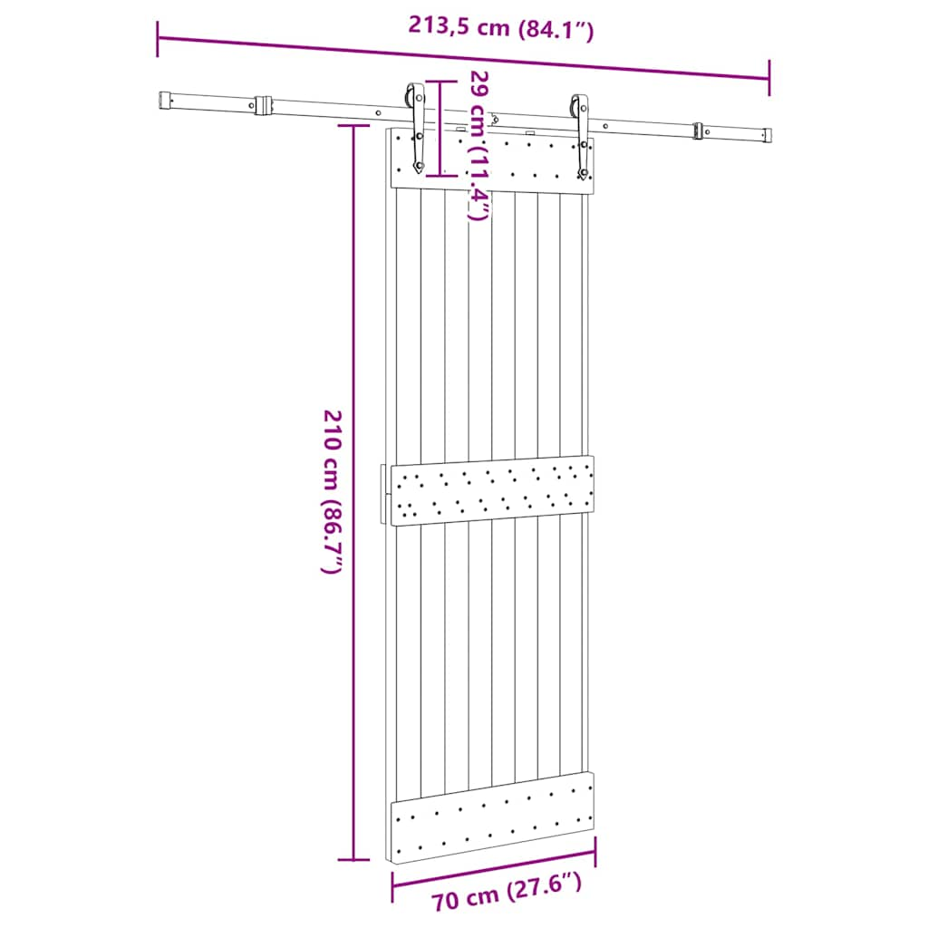 Ușă glisantă cu set de feronerie 70x210 cm, lemn masiv de pin