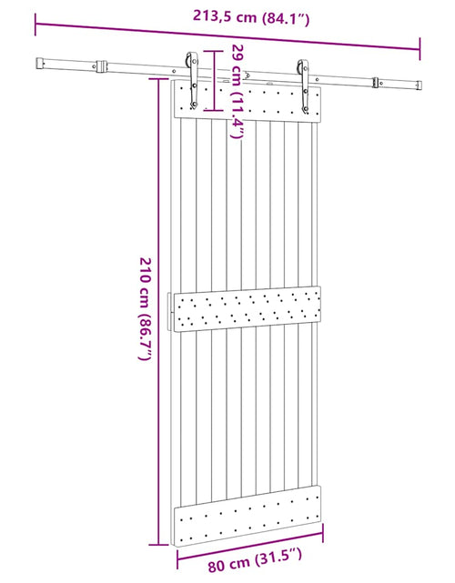 Încărcați imaginea în vizualizatorul Galerie, Ușă glisantă cu set de feronerie 80x210 cm, lemn masiv de pin
