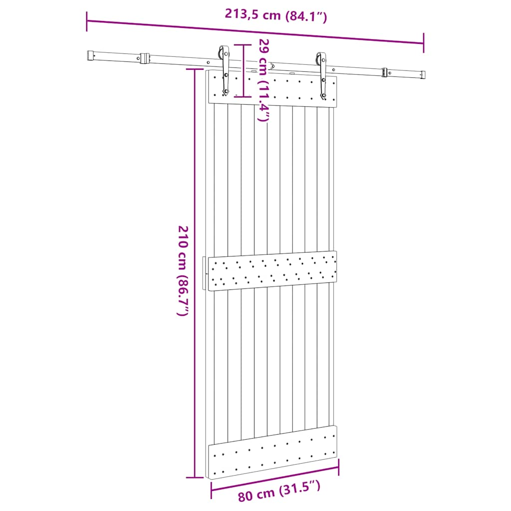 Ușă glisantă cu set de feronerie 80x210 cm, lemn masiv de pin