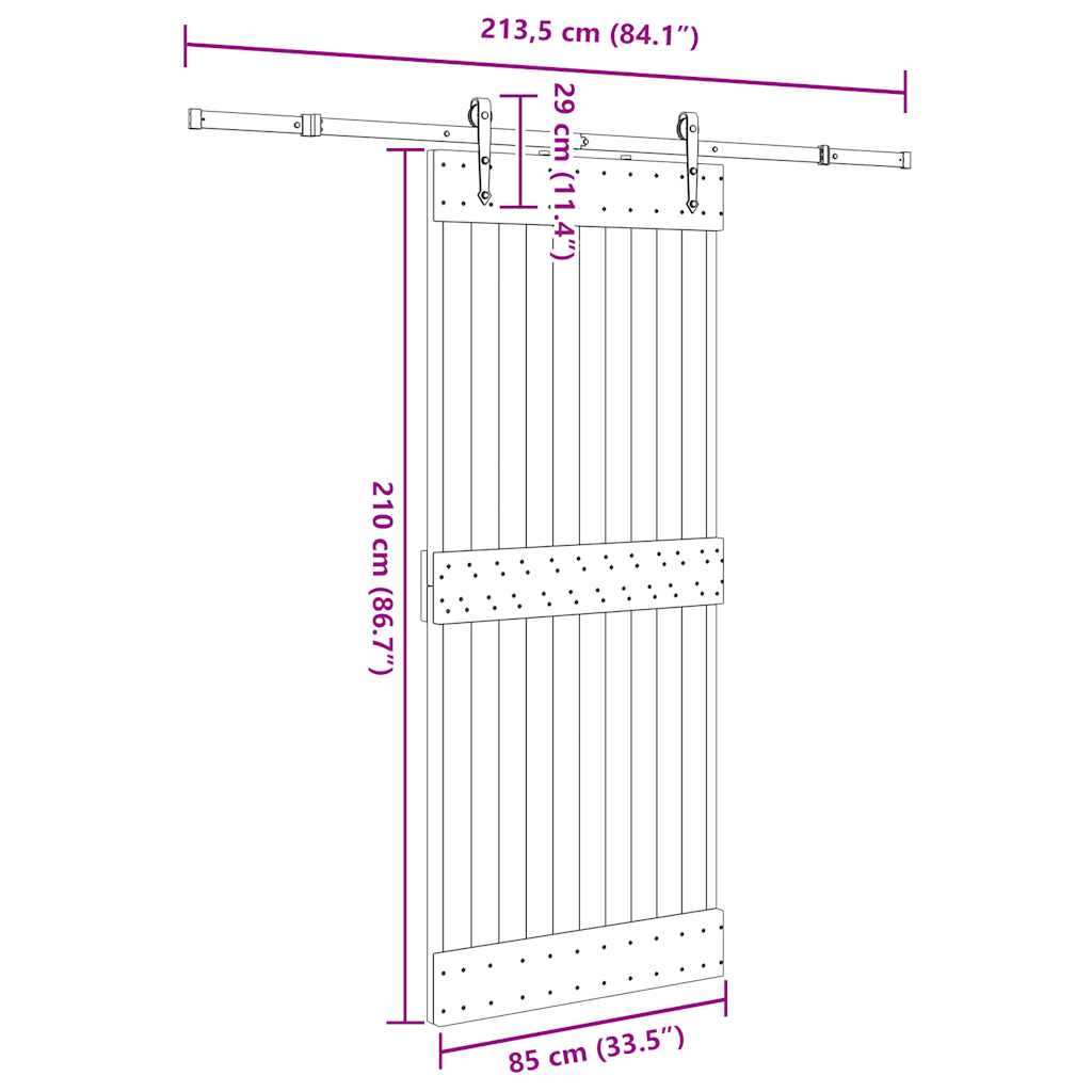 Ușă glisantă cu set de feronerie 85x210 cm, lemn masiv de pin