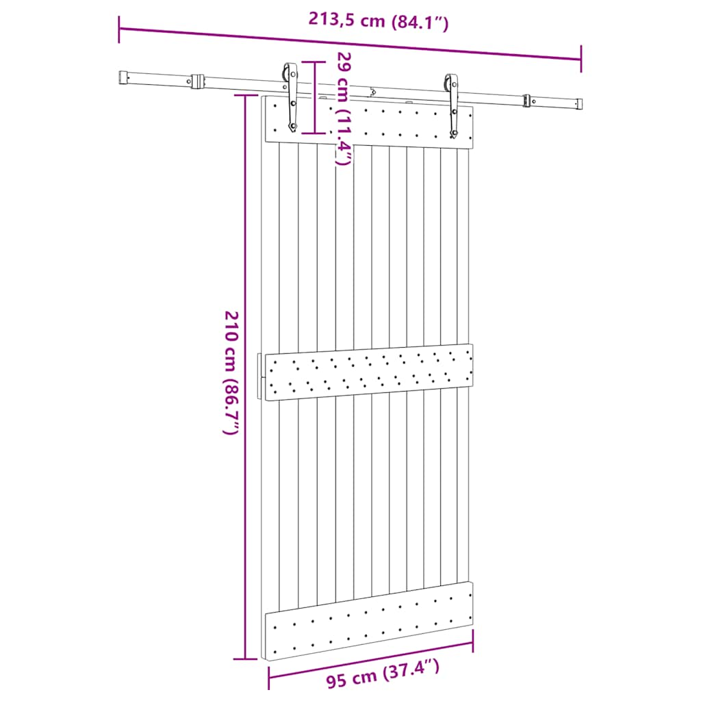 Ușă glisantă cu set de feronerie 95x210 cm, lemn masiv de pin