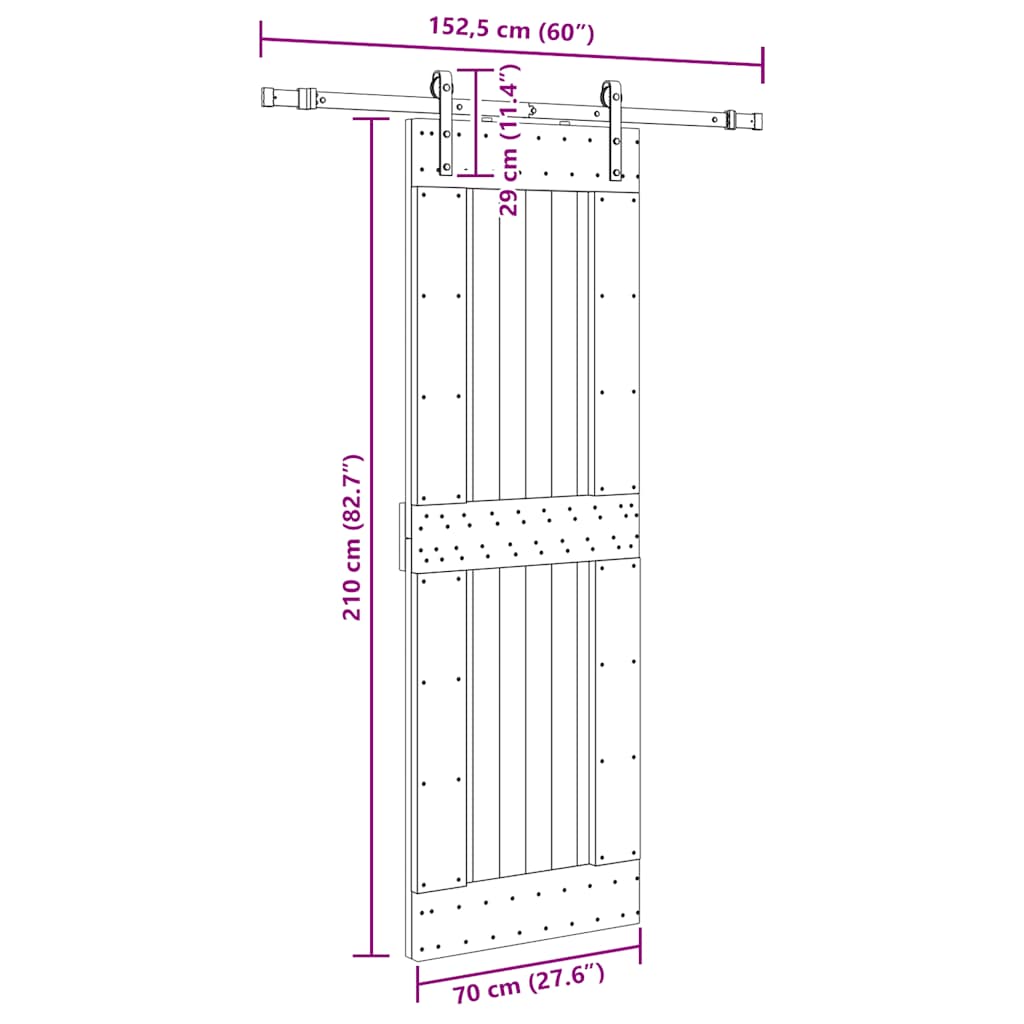 Ușă glisantă cu set de feronerie 70x210 cm, lemn masiv de pin