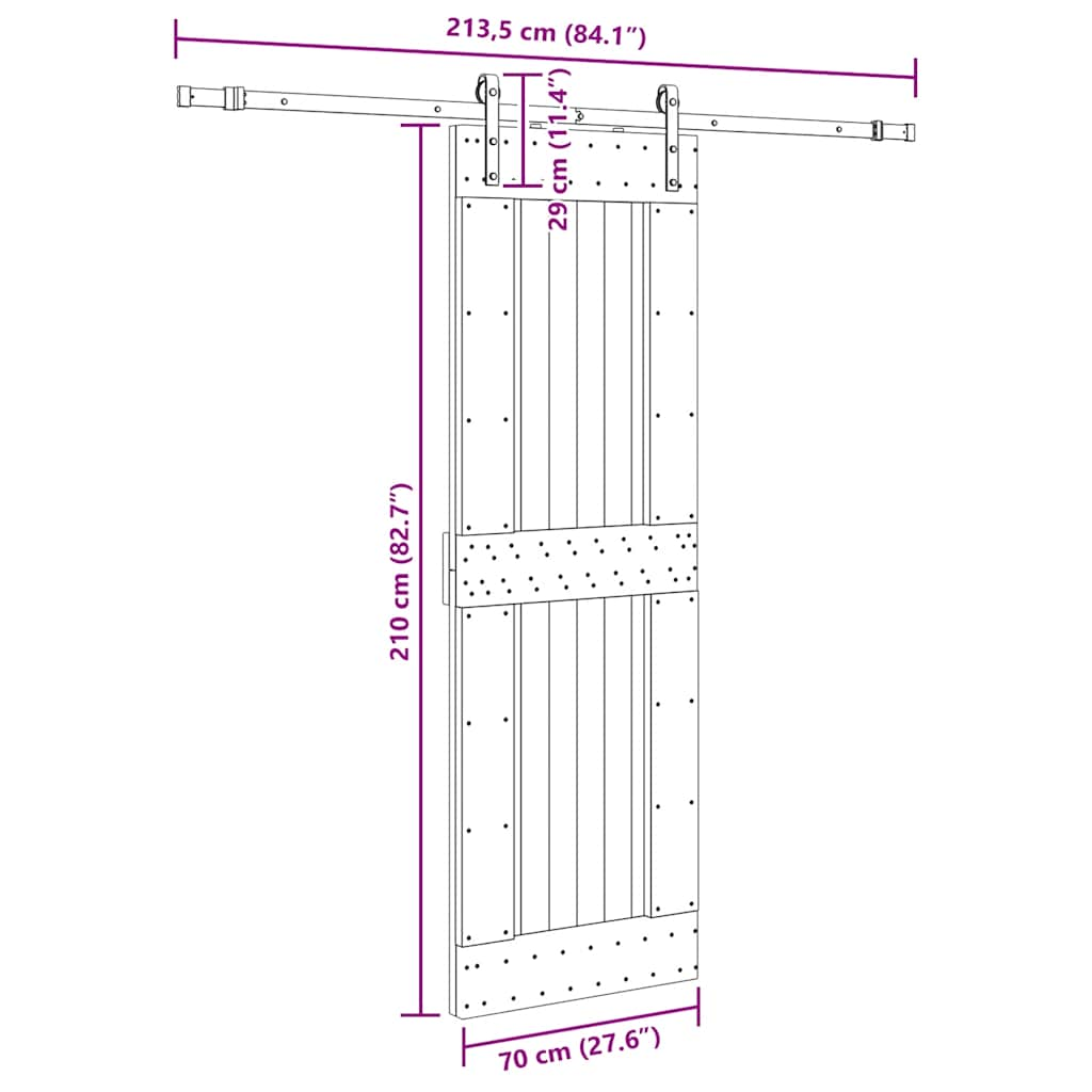 Ușă glisantă cu set de feronerie 70x210 cm, lemn masiv de pin