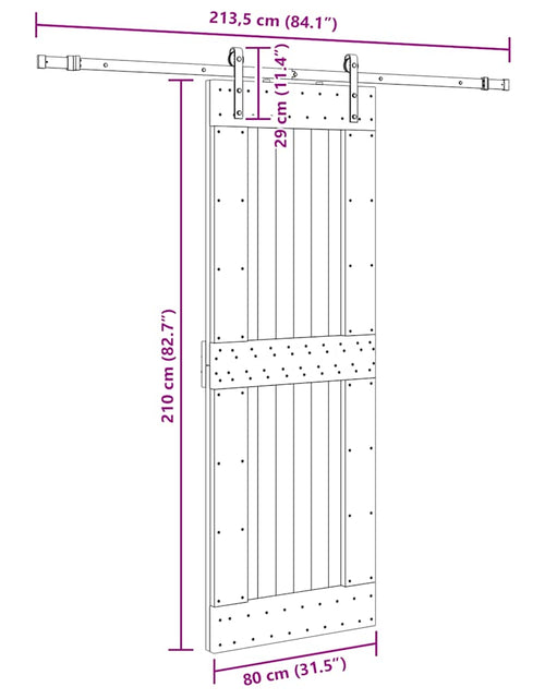 Încărcați imaginea în vizualizatorul Galerie, Ușă glisantă cu set de feronerie 80x210 cm, lemn masiv de pin
