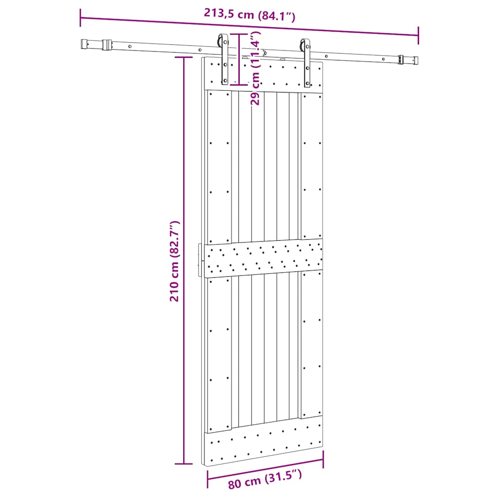 Ușă glisantă cu set de feronerie 80x210 cm, lemn masiv de pin