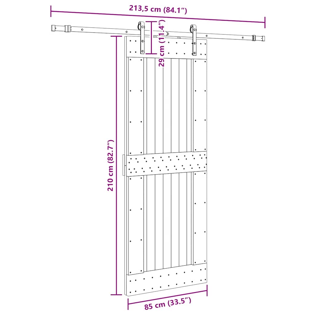 Ușă glisantă cu set de feronerie 85x210 cm, lemn masiv de pin