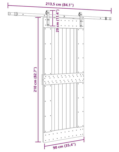 Încărcați imaginea în vizualizatorul Galerie, Ușă glisantă cu set feronerie, 90x210 cm, lemn masiv de pin
