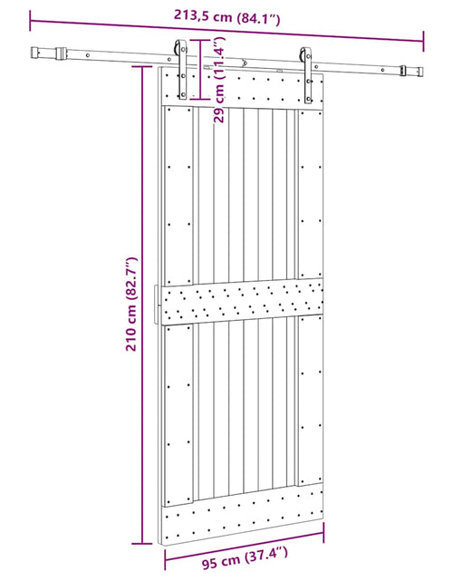 Загрузите изображение в средство просмотра галереи, Ușă glisantă cu set de feronerie 95x210 cm, lemn masiv de pin
