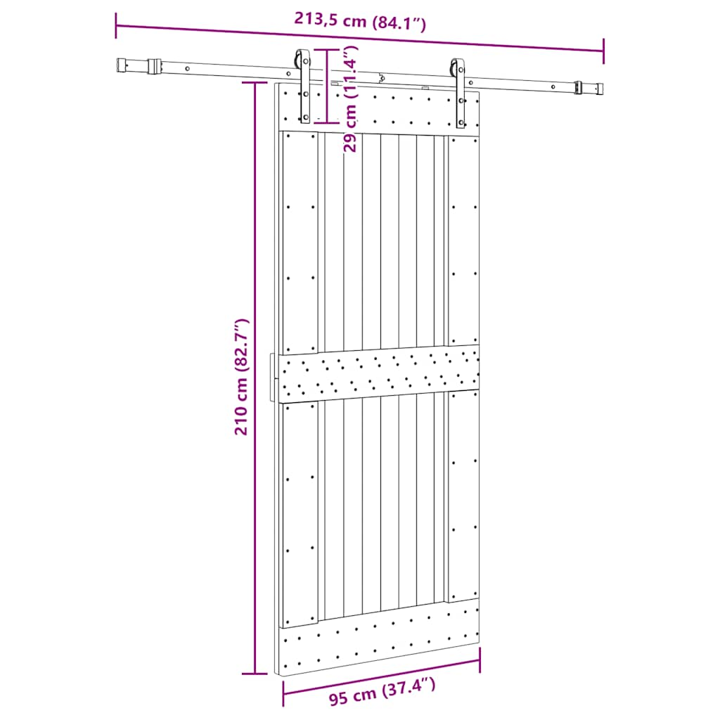 Ușă glisantă cu set de feronerie 95x210 cm, lemn masiv de pin