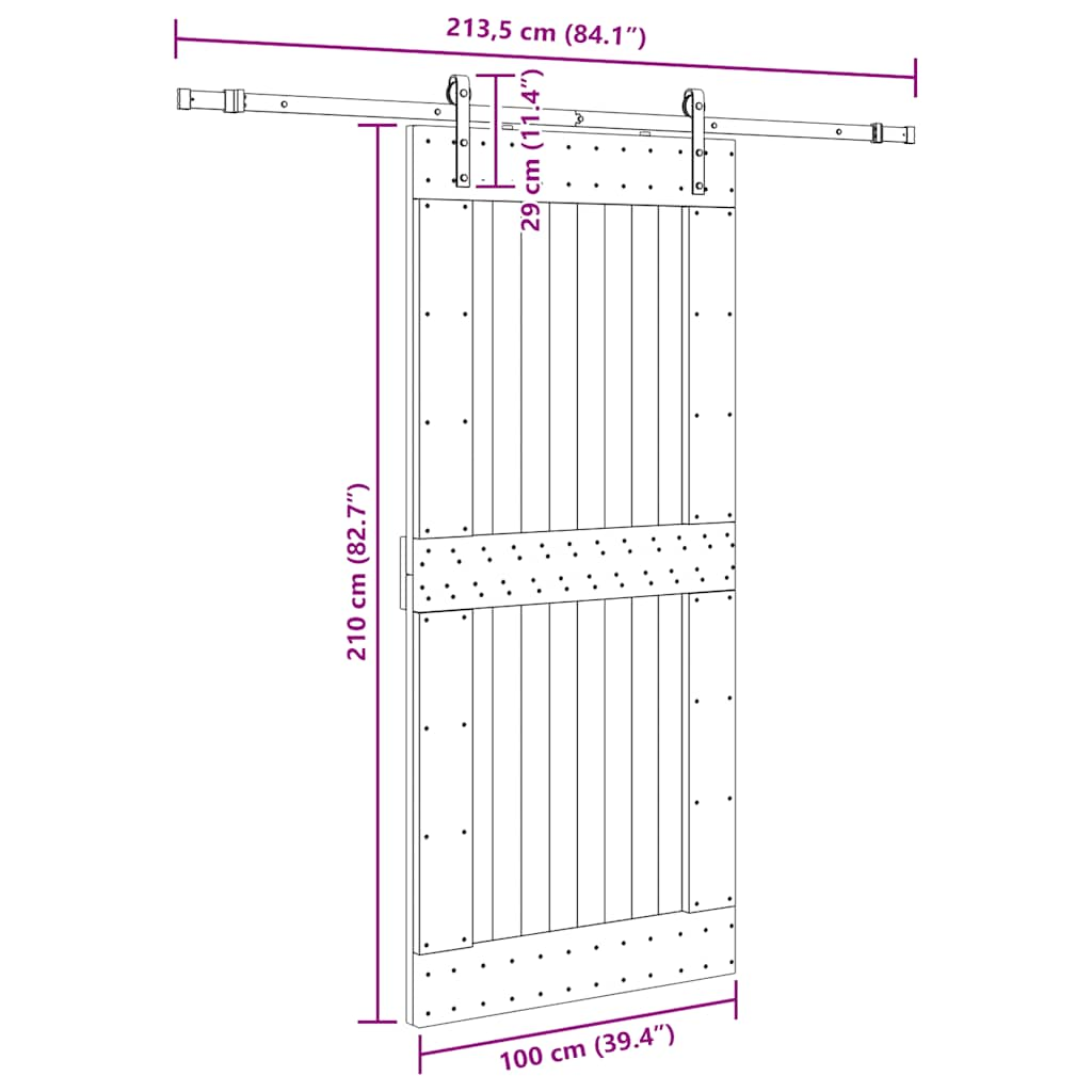 Ușă glisantă cu set feronerie, 100x210 cm, lemn masiv de pin