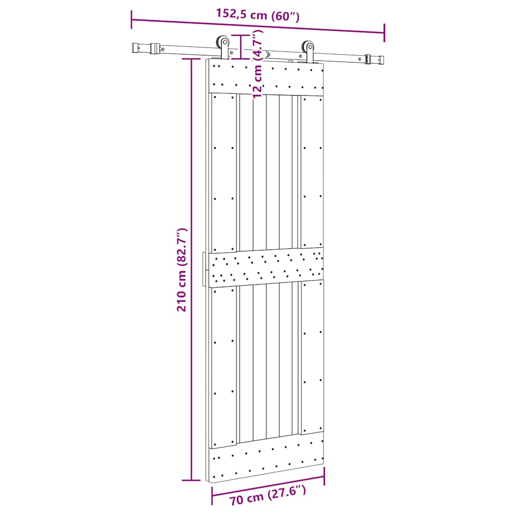 Ușă glisantă cu set de feronerie 70x210 cm, lemn masiv de pin