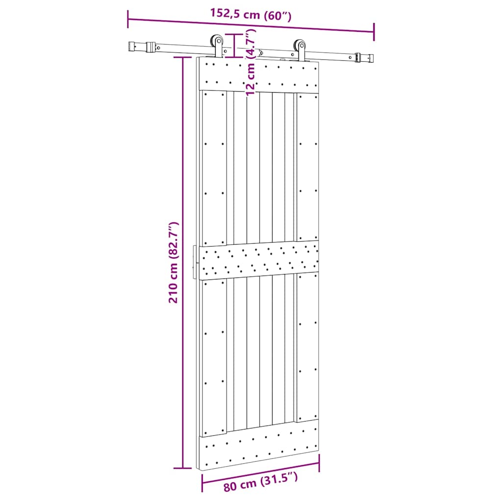 Ușă glisantă cu set de feronerie 80x210 cm, lemn masiv de pin