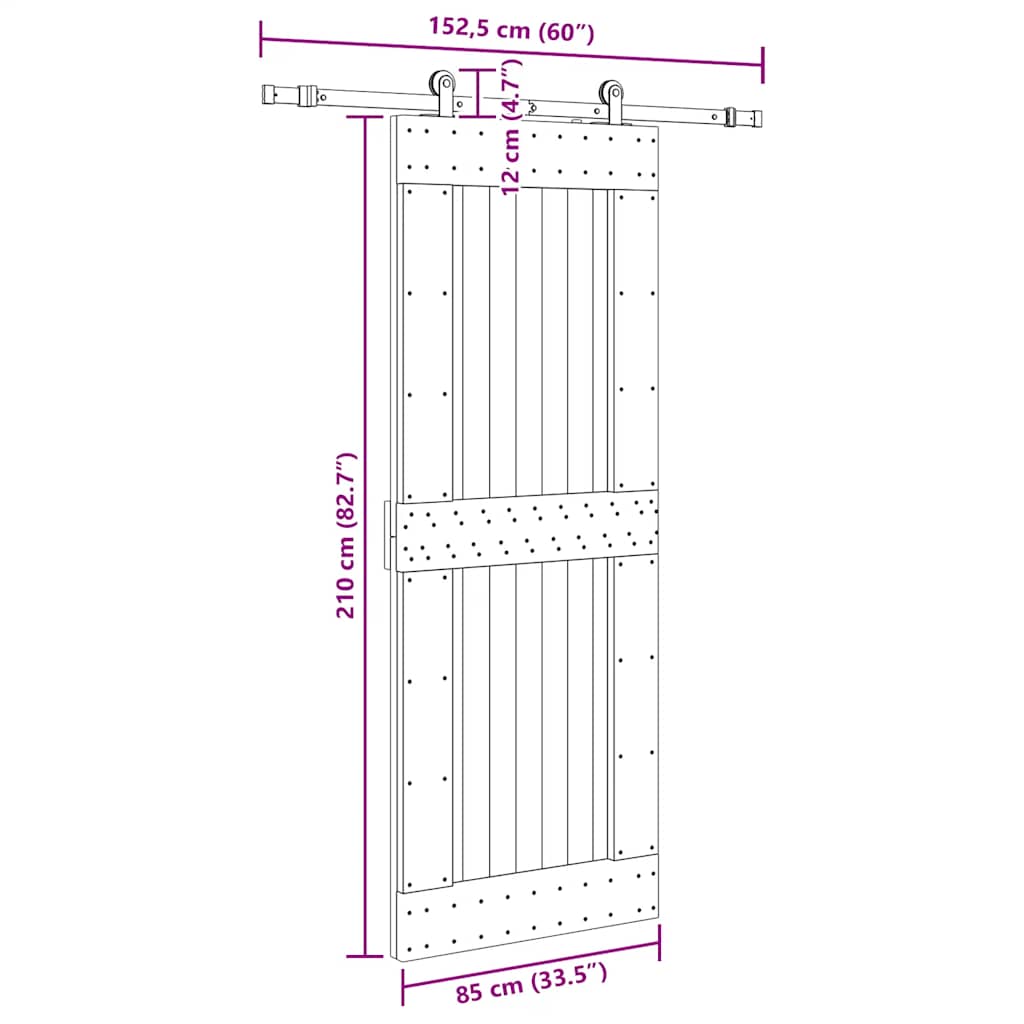 Ușă glisantă cu set de feronerie 85x210 cm, lemn masiv de pin