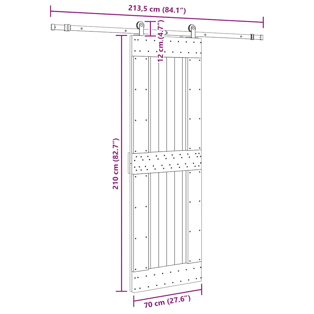 Ușă glisantă cu set de feronerie 70x210 cm, lemn masiv de pin