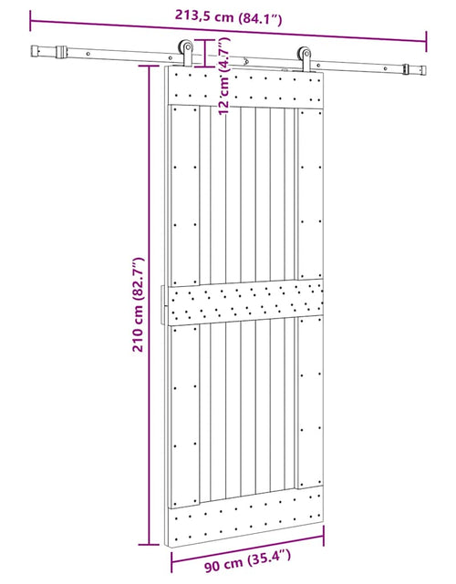 Încărcați imaginea în vizualizatorul Galerie, Ușă glisantă cu set feronerie, 90x210 cm, lemn masiv de pin
