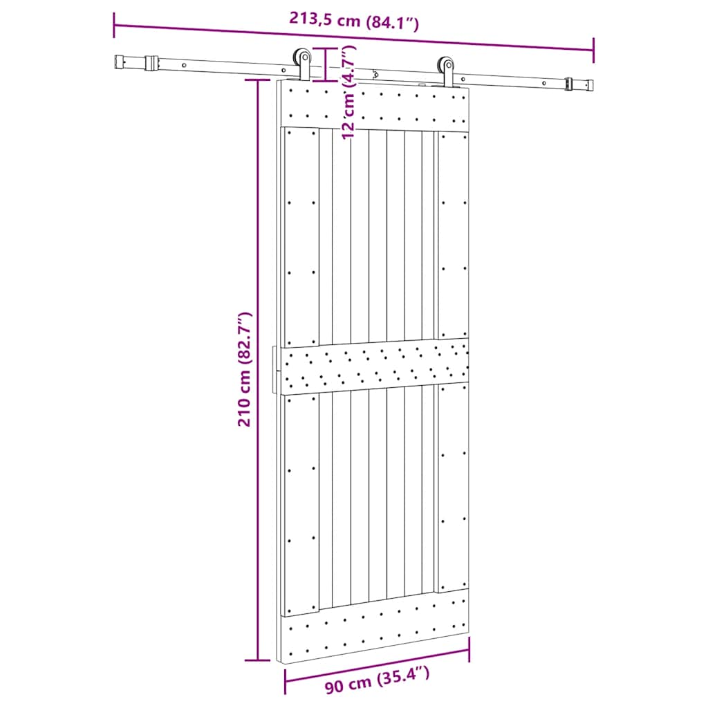 Ușă glisantă cu set feronerie, 90x210 cm, lemn masiv de pin