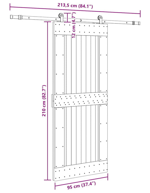 Încărcați imaginea în vizualizatorul Galerie, Ușă glisantă cu set de feronerie 95x210 cm, lemn masiv de pin
