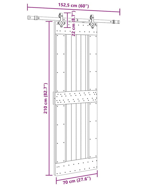 Încărcați imaginea în vizualizatorul Galerie, Ușă glisantă cu set de feronerie 70x210 cm, lemn masiv de pin
