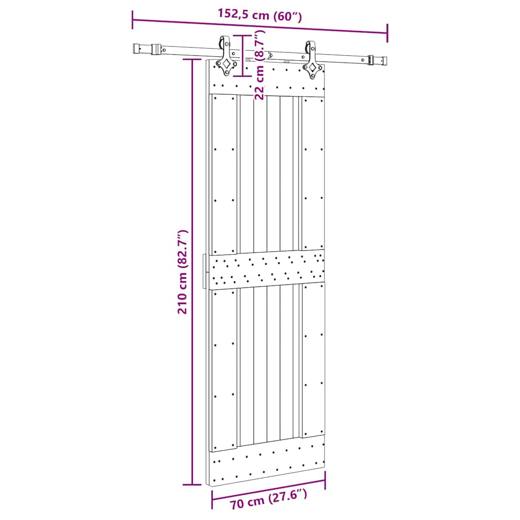 Ușă glisantă cu set de feronerie 70x210 cm, lemn masiv de pin