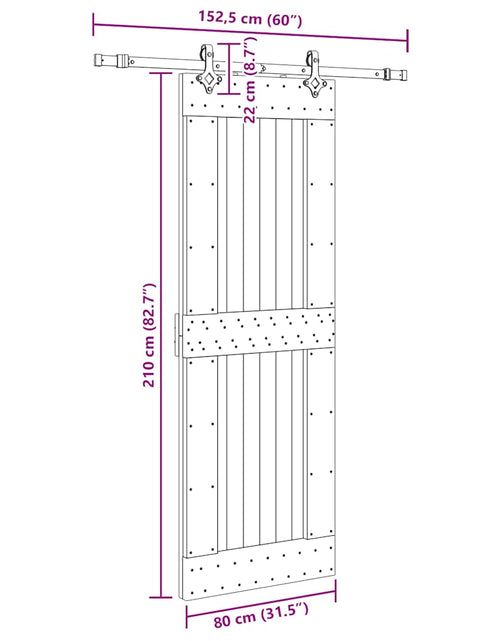 Загрузите изображение в средство просмотра галереи, Ușă glisantă cu set de feronerie 80x210 cm, lemn masiv de pin
