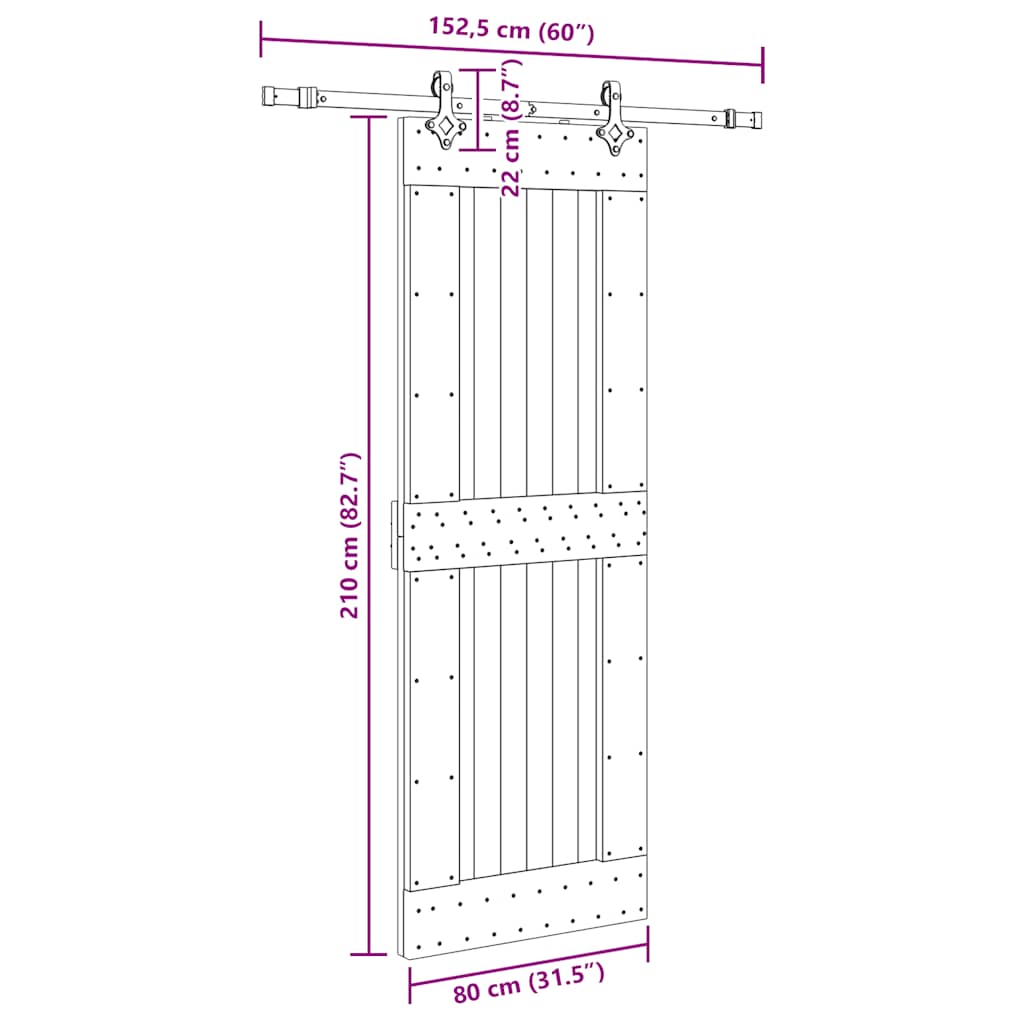 Ușă glisantă cu set de feronerie 80x210 cm, lemn masiv de pin