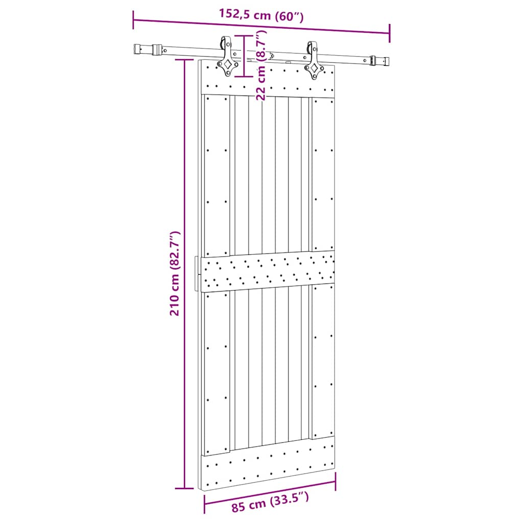 Ușă glisantă cu set de feronerie 85x210 cm, lemn masiv de pin