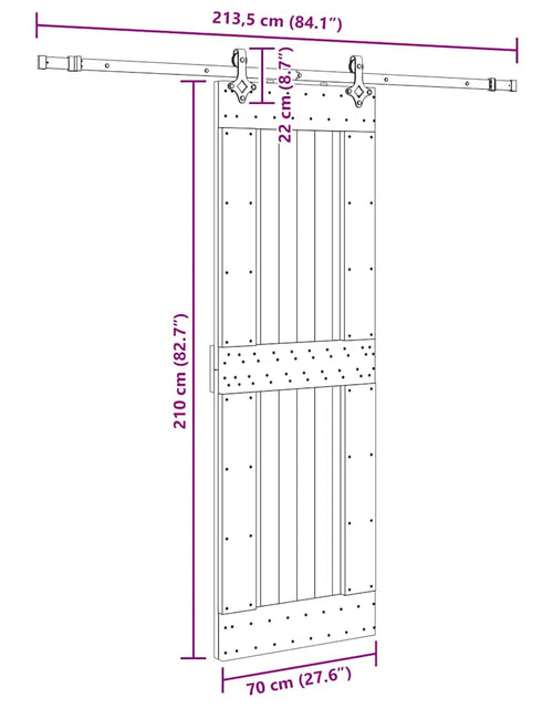 Încărcați imaginea în vizualizatorul Galerie, Ușă glisantă cu set de feronerie 70x210 cm, lemn masiv de pin
