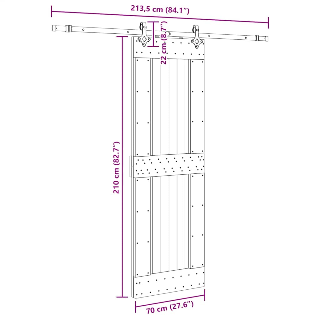 Ușă glisantă cu set de feronerie 70x210 cm, lemn masiv de pin