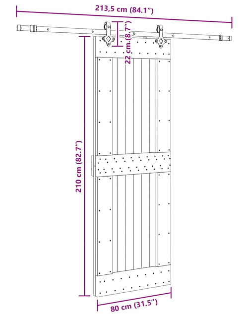 Încărcați imaginea în vizualizatorul Galerie, Ușă glisantă cu set de feronerie 80x210 cm, lemn masiv de pin
