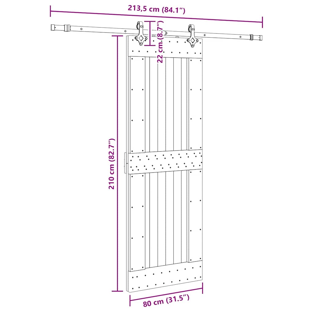 Ușă glisantă cu set de feronerie 80x210 cm, lemn masiv de pin