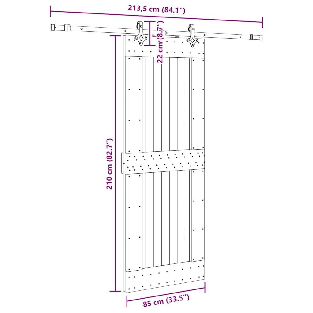 Ușă glisantă cu set de feronerie 85x210 cm, lemn masiv de pin