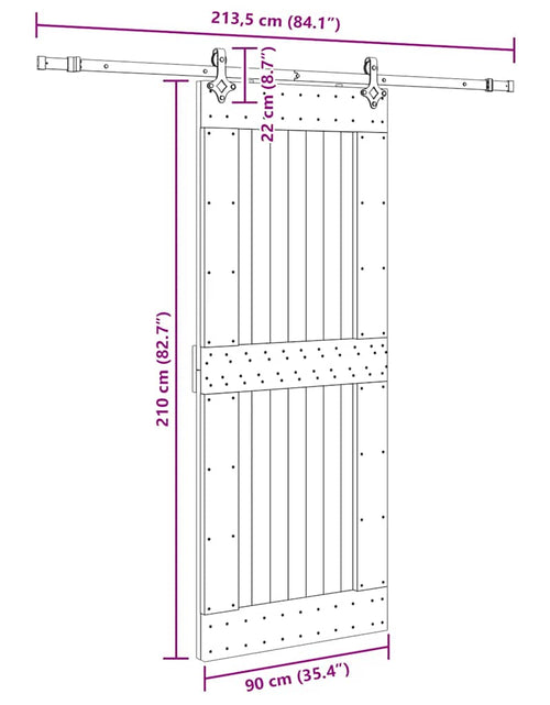 Încărcați imaginea în vizualizatorul Galerie, Ușă glisantă cu set feronerie, 90x210 cm, lemn masiv de pin
