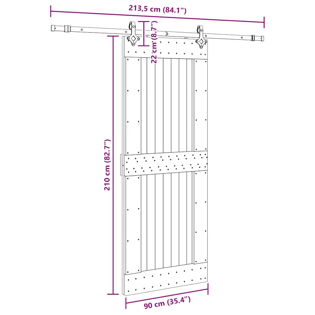 Ușă glisantă cu set feronerie, 90x210 cm, lemn masiv de pin