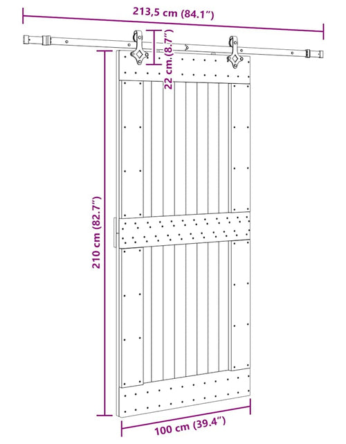 Încărcați imaginea în vizualizatorul Galerie, Ușă glisantă cu set feronerie, 100x210 cm, lemn masiv de pin
