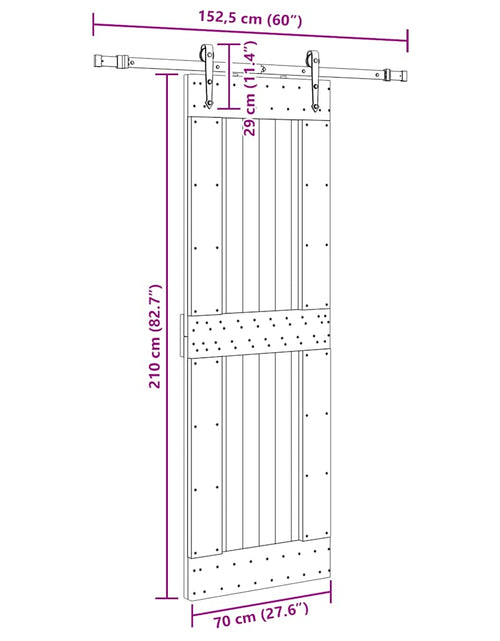 Încărcați imaginea în vizualizatorul Galerie, Ușă glisantă cu set de feronerie 70x210 cm, lemn masiv de pin
