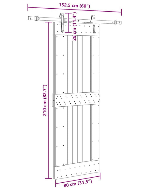 Încărcați imaginea în vizualizatorul Galerie, Ușă glisantă cu set de feronerie 80x210 cm, lemn masiv de pin
