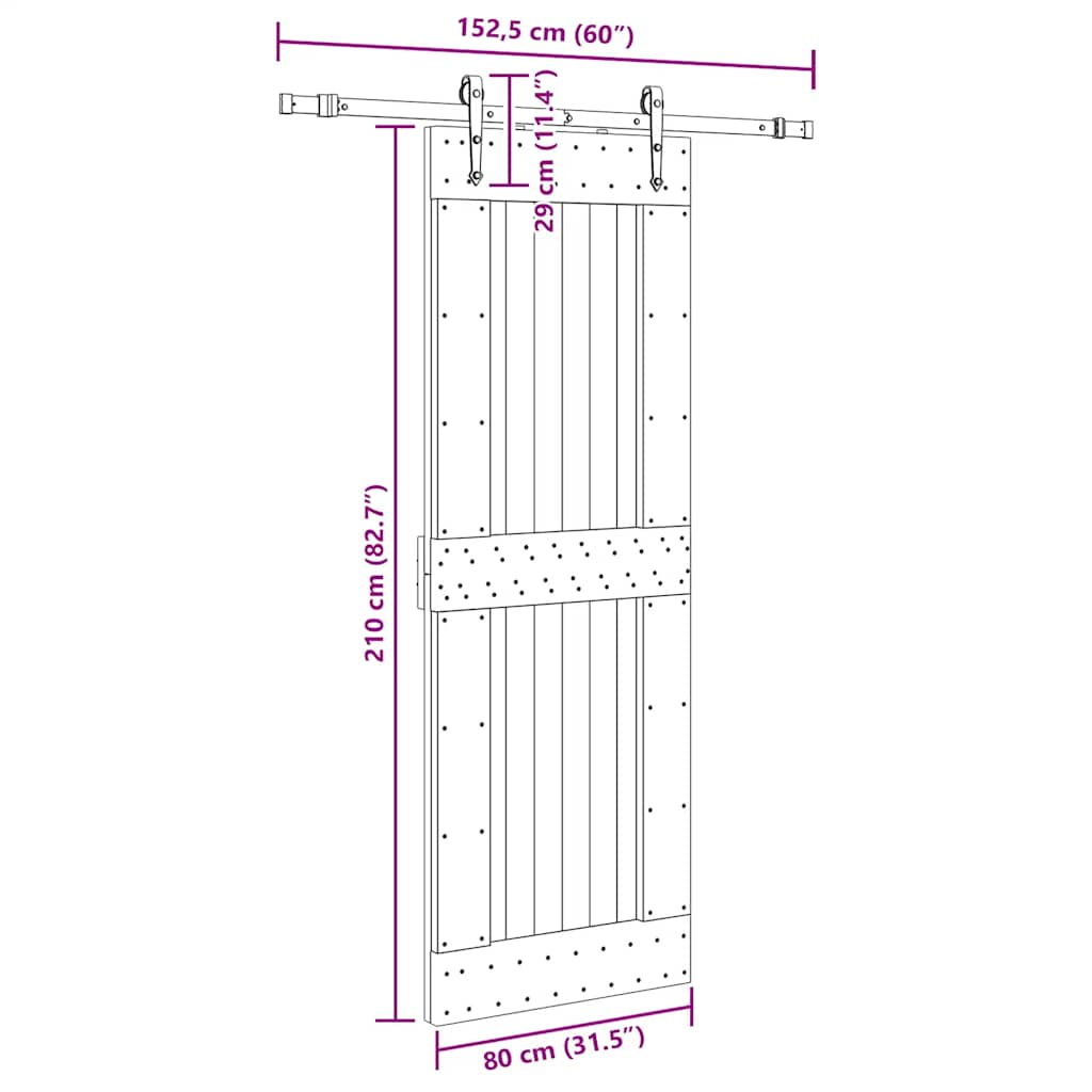 Ușă glisantă cu set de feronerie 80x210 cm, lemn masiv de pin